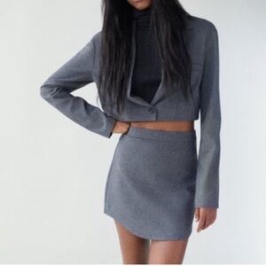 Zara Matching Set - Grey Pinstripe Mini Skirt & Cropped Blazer